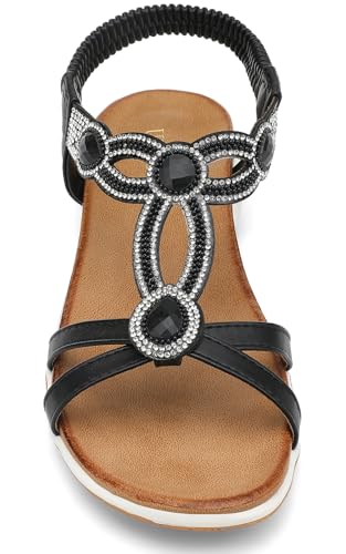 Image of UBFEN Flat Sandals For Women Dressy Arch Support Comfortable Casual Sandal With 2026 Rhinestone Braid Elastic Strap Summer Vacation