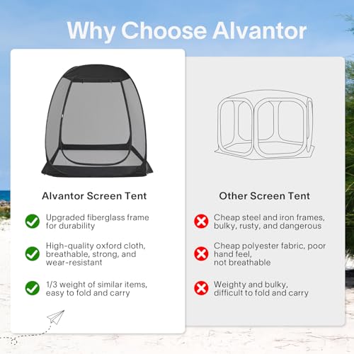 Alvantor Pop Up Screen House, Outdoor Mosquito Mesh Tent with UV Resistant, Pop Up Canopy Easy Up, Foldable Screen Room for Camping,Backyard, Garden, Patio(Black, 6x6 FT)
