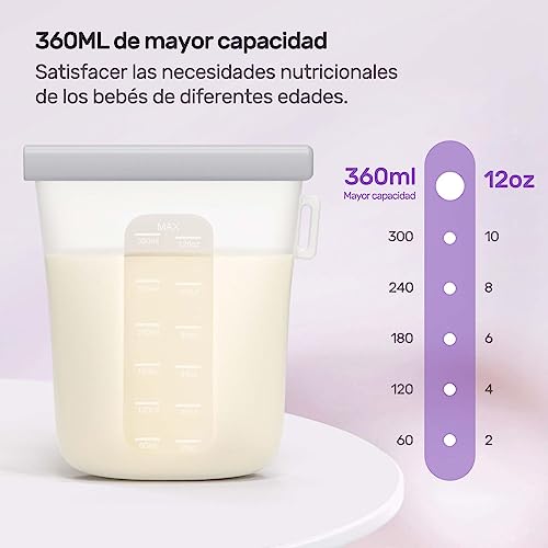 Miniatura 2 de Nuliie 7 Uds Silicona Bolsas Leche Materna Reutilizable, 12oz 360ml Bolsas Leche Materna Congelar Doblemente A Prueba De Fugas, Sin Bpa Autoportantes Bolsas Almacenamiento Leche Materna