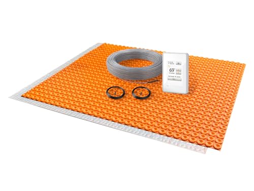 All-in-one Electric Radiant Floor Heating Kit 64 Sq Ft 120V with Programmable Touchscreen Thermostat, Heat Uncoupling Membrane, Underfloor Heating Cable