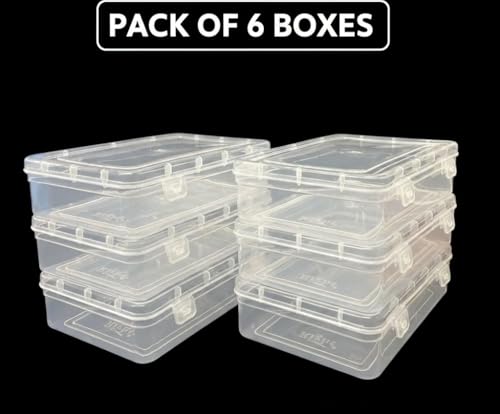 Image of URBAA Small Storage Boxes container with Lock Lid, Jewellery Case Organiser(PUREPACK33-6) 200ml (Clear, 13 x 9 x 4 Cm) - Set of 6, Rectangular