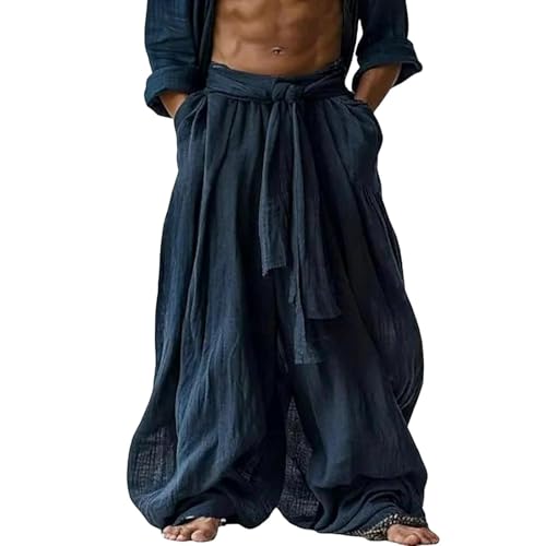 Sweatpants for Men Open Bottom Drawstring Linen Pants Summer Elastic Waist Wide Leg Plain Comfortable Casual Track Pants