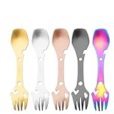 Vasiumic Combos de cuchara y tenedor de acero inoxidable 304 con abridor de botellas integrado, utensilio portátil compacto de camping para senderismo, comidas al aire libre, cubiertos en varios