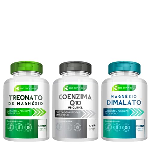 Kit Saude Magnesio dimalato + Treonato + Coenzima Q10 500mg 100% Puro 360 Cáp Ecomev