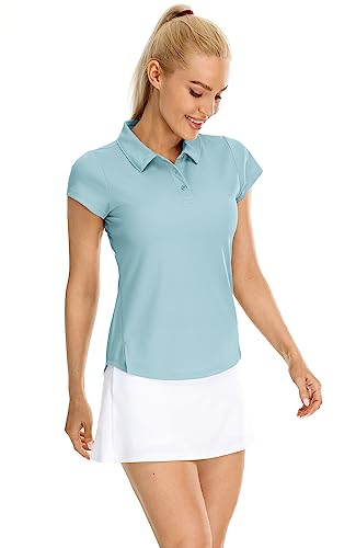 icyzone Women's Collared Golf Polo Shirts Short Sleeve Tennis Exercise T-Shirts (Aqua, M)
