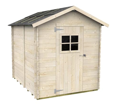 Abri de Jardin Bh16 Gaeta 178x218 en Bois d’épicéa Naturel 16 mm avec Porte Simple vitrée, Toit et Plancher OSB3, Montage Facile, Traitement Autoclave,...