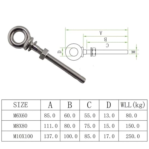 Tornillo con argolla M8x80 para instalar toldos vela y estructuras de terraza 2
