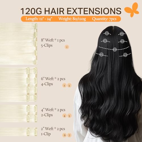 Image of DOORES Human Hair Extensions, Light Blonde Clip in Hair Extensions 20 Inch 120g 7pcs, Natural Thick Weft for Women Straight Weft Gift