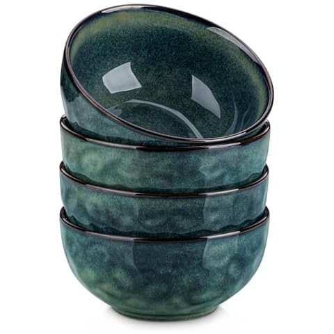 vancasso Starry 24oz Bowls for Soup, Ceramic Deep Soup Bowls Set of 4, Green Cereal Bowls Set of 4 for Kitchen, Salad Bowls Set of 4, Pasta Oatmeal Bowls, Lead-free, Dishwasher & Microwave Oven Safe Cover