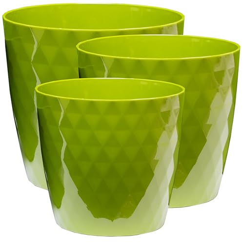 Home Garden Ornaments Maceta Verde Juego de 3 Tamaños 14/16/18 cm - Macetas Plastico con Superficie de Cristal Brillante - Maceteros Exterior - Decorativa Macetero Interior (Verde)