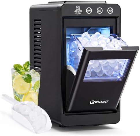 WELLENT Tragbare Eiswürfelmaschine mit Schublade – Schnelles Kugeleis in 6 Min (12kg/24h), 2 Größen, Selbstreinigung – Hygienische Schubladen-Entnahme & Kompaktes Design für Küche, Bar & Büro