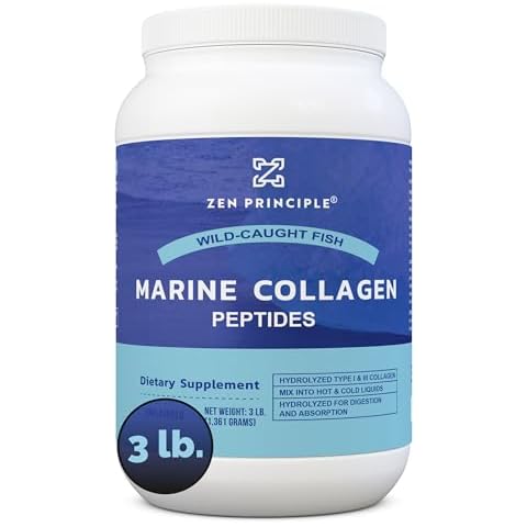 Zen Principle Marine Collagen Peptides Powder 3 lb. Wild-Caught Fish, Non-GMO. Supports Healthy Skin, Hair, Joints, and Bones. Hydrolyzed Type 1 & 3 Protein. Amino Acids, Unflavored, Easy to Mix. Cover