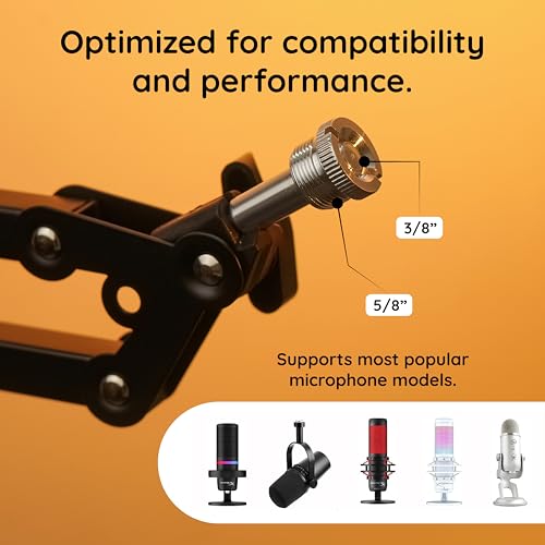 Image of Cezo RGB Overhead Boom Arm Stand For Microphone with Mobile Phone Holder and 7 Colour Modes |Suspension Boom Scissor Microphone Arm Stand for Studio Recording Broadcasting and Gaming