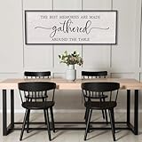 The Best Memories Are Made Gathered Around The Table Sign Wall Art Decor 40 x 15 Inch Dining Room Large Rustic Farmhouse Wood Framed Kitchen Home Wall Hanging Decoration (Black)