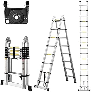 Telescoping Ladder A Frame, 16.5 Ft Compact Aluminum Extension Ladder, Portable Telescopic RV Ladder for Outdoor Camper Trips Motorhome with Tool Platform and Stabilizer Bar, 330 lb Capacity