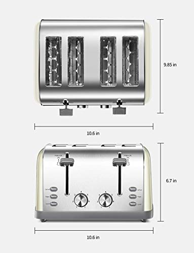 Toaster 4 Slice, Extra Wide Slots, Stainless Steel With High Lift Lever, Bagel And Muffin Function, Removal Crumb Tray, 7-Shade Settings With Warming Rack, Silver, Yabano #TOP7