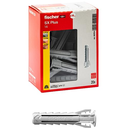 Fischer 20 Tasselli SX Plus 14x70 mm per Muro Pieno, Mattone Forato, Muratura, Calcestruzzo, per il Fissaggio di Lampadari, Mobili, Pensili, Mensole, 567614
