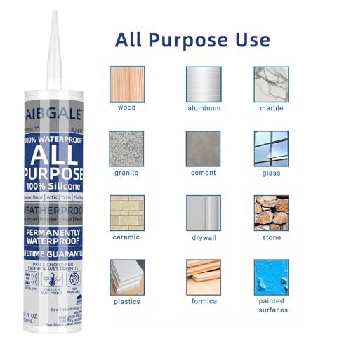 Image of Black Silicone Sealant, All-Purpose 100% Waterproof Silicone Caulk, Adhesive Caulking Silicone for Indoor Outdoor Windows, Aquarium, Bathtub Auto Leak Seaing, 10.1 Oz, 1 Pack (1)