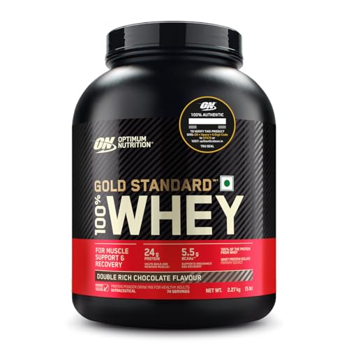 Optimum Nutrition (ON) Gold Standard 100% Whey Protein Powder 5 lbs, 2.27 kgs (Double Rich Chocolate), for Muscle Support & Recovery, Vegetarian - Primary Source Whey Isolate