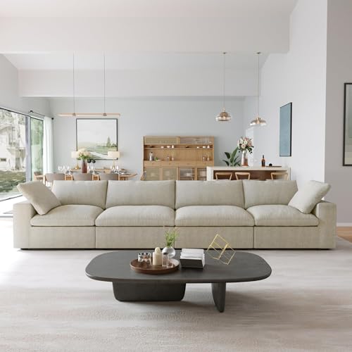 Image of JACH 160 inch Cloud Sectional Couch, Modern Modular Convertible Sofa, Couch Cushion Covers Removable, 4-Seats Sofas Furniture for Living Room Bedroom Apartment (Khaki)