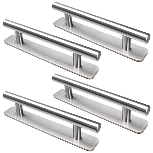 LYCXAMES 4 Stück Selbstklebende Möbelgriffe, Edelstahl Schrankgriffe, Ohne Bohren Griffe, Türgriffe, Schubladengriffe für Küchenschränke, Schiebetüren, Balkontür, Fenster, 150mm, Silber