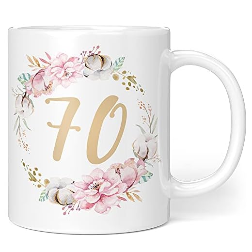 Regalo taza de cumpleaños 70 mujer – Idea de regalo para 70 cumpleaños – Regalo de cumpleaños para mujeres flores