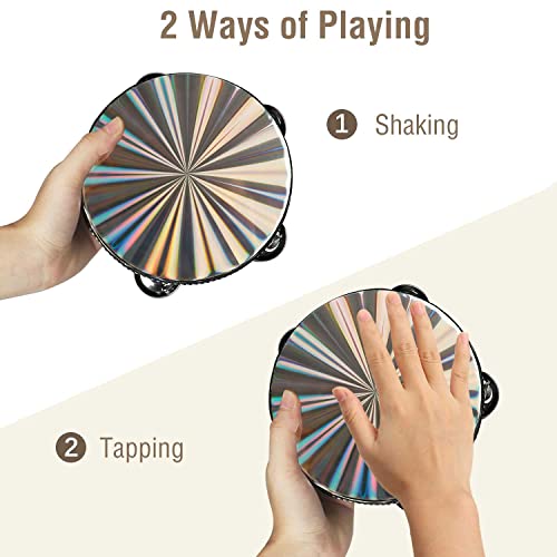 Lms Tambourine Wooden Tambourines For Adults Drum Bell Double Rows Handheld Drum Metal Jingles Percussion Musical Instrument Tambourine For Kids Party (6 Inch, Radiant) #TOP5