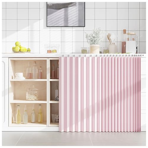 Cortinas de armario de cocina a prueba de polvo, estante multifuncional y zapatero cortinas con rieles deslizantes, color rosa, 52 x 150 cm, cortinas elegantes para decoración del hogar