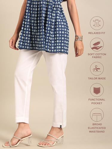 Image of TWIN BIRDS Women Cotton Straight Fit Pants | Ethnic Casual Daily Trousers