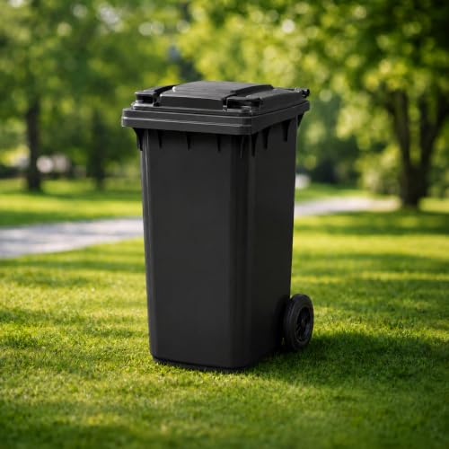 SuperGift.com Black - 240L Wheelie Bin for Household Commercial & Industrial Large Outdoor Waste Container Outdoor Rubbish Bin Large Mobile Waste Bin Easy-Roll Durable Plastic
