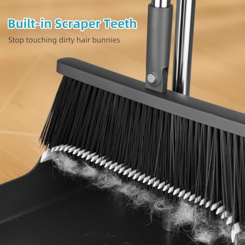 Image of MOPALL Broom with Dustpan Combo Set with 53 inch Long Handle Inc 2 Broom Heads