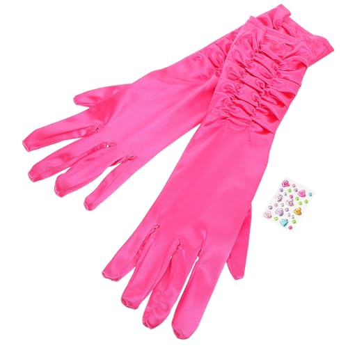 LOGOFUN 2sets Princess Gloves with Heart Rhinestones Jeweled Long Mittens for Birthday Party Wedding Tea and Dress Up Accessories 7