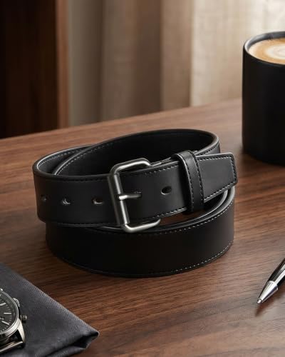 Image of Chaoren Leather Ratchet Belt 2 Pack Dress with Click Sliding Buckle 1 3 /8 inch in Gift Set Box - Adjustable Trim to Fit
