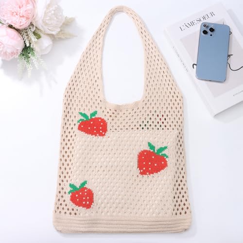 Image of Ovida Crochet Tote Bag Mesh Beach Bag Fairycore Hobo Bag Fairy Grunge Aesthetic Shoulder Bag Y2k Purse for Women Girls