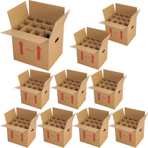 Image of Tatuo 10 Pack Wine Box for Moving, 12 Bottle, with Divider, 14 x 12 x 13 in | Liquor Shipping Packing Box Bulk, Corrugated Cardboard, Reinforced Bottom, Break Resistant, Heavy Duty, Cellar Storage