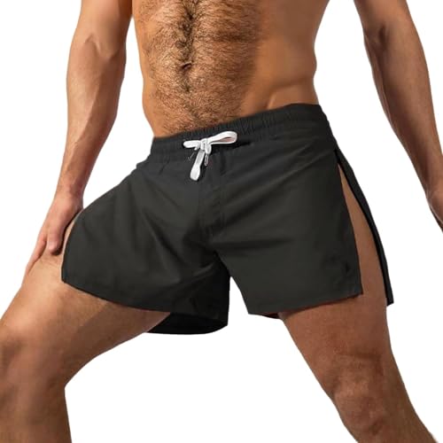 Generisch Pantalones cortos para correr para hombre, de seda de hielo, transpirables, de secado rápido, para el tiempo libre, monocolor, de secado rápido, pantalones cortos de verano, pantalones