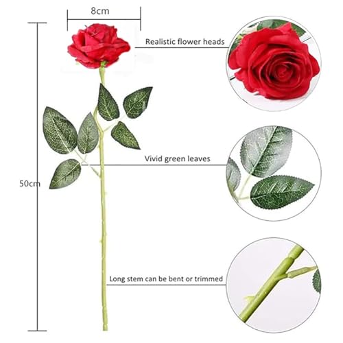12PCS Artificial Rose Flowers Bouquet Long Stem Fake Rose Flowers Silk Realistic Blossom Rose Plants for Home Garden Wedding Office Decoration (Red) image 4