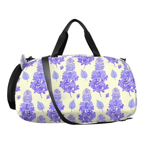 Flower Purple Leaves Kids Travel Duffel Bag for Boys Girls Overnight Weekend Tote Bag with Shoes Compartment for Gym Sports Dance2