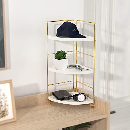 FSyueyun 3-Tier Bathroom Corner Shelf Organizer Countertop, Kitchen Spice Rack Vanity Tray Perfume Makeup Organizer Cosmetic Storage Tray Standing Shelf (Gold) - Thumbnail 5