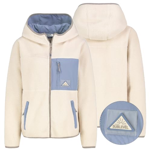 Sublevel Damen Teddy Fleece Jacke, Kuschelig Warm, Sherpa, Herbst Winter Outdoor, mit Reißverschluss und Kapuze, Standardlänge (DE/NL/SE/PL, Alphanumerisch, M, Regular, Regular, light beige)