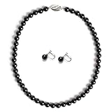 [ニナーズ] オニキス ネックレス 2点セット 8.0mm 艶あり 保証書付 ピアス イヤリング アクセサリー レディース 天然石 フォーマル パワーストーン NGR-JN5081 (ネックレス【42cm】, クラスプ【B.ビーンズ】＆イヤリング)