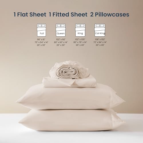 SLEEP ZONE Nanotex Super Soft Cooling Full Size Bed Sheets Set 4 Piece - Easy Care Fitted Flat Sheet & Pillowcase Sets - Wrinkle Free, Fade Resistant, Deep Pocket 16" (Beige, Full)