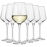 Krosno Large White Wine Glasses | Set of 6 | 390 ML | Avant-Garde Collection | Lead-Free Crystal Glass | for Home, Restaurants & Parties | Dishwasher Safe
