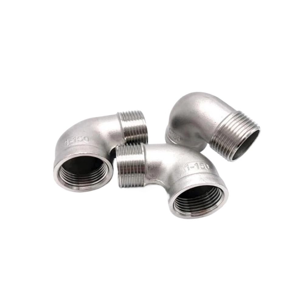Conector de unión SS304 for tubería agua, codo 90 grados, rosca macho a hembra BSP 1/8'' a 2'', acero inoxidable 304, DN6 a DN50(1-1/2")