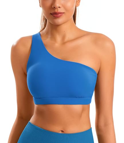 Image of One Shoulder Sports Bras for Women Low Impact Asymmetrical Workout Tops Padded Yoga Right Shoulder Strap Bra