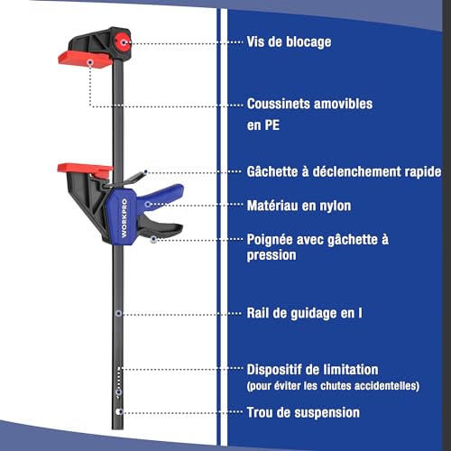 Serre-joint à une main WORKPRO pour l'aménagement de l'atelier - 4