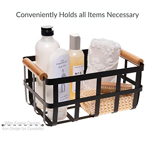 Simplify-Rectangular-Metal-Storage-Basket-with-Bamboo-Handles-Large-Farmhouse-Style-Wire-Basket-Home-Organizer-Decorative-Rustic-Black Simplify Rectangular Metal Storage Basket with Bamboo Handles Large Farmhouse Style Wire Basket Home Organizer Decorative Rustic Black
