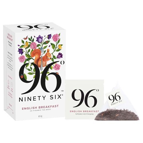 96 English Breakfast Tea 20 Pyramid Tea Bags Full-Bodied Bright & Invigorating Black Tea Sugar free Individually Wrapped Recyclable Envelopes Plant-Based Tea Bags with No Microplastics
