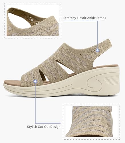 Image of Womens Wedge Sandals Platform Walking Sandals Open Toe Ankle Elastic Strap Casual Comfortable Summer Dressy