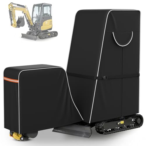 COSHNIBI Mini Excavator Cover Heavy Duty 600D Oxford Compatible with Kubota KXX008 BobcatE10 Waterproof Small Excavator Outdoor Cover for0.8-1.5Ton Mini Excavator with Zipper Reflective Strips